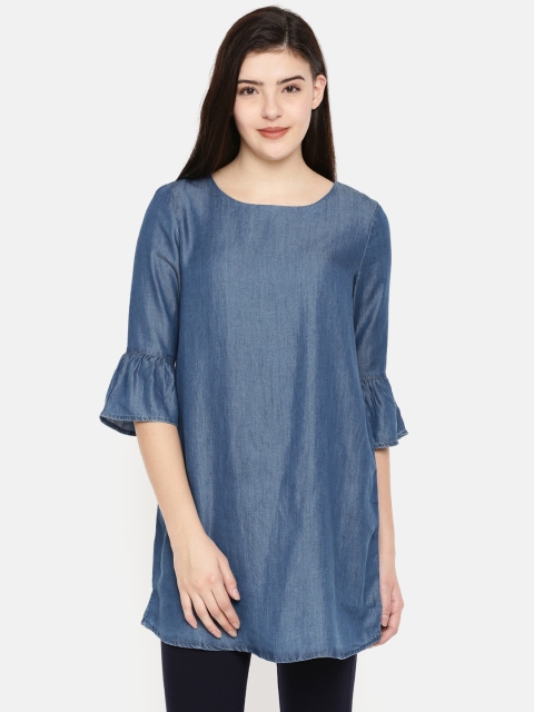 

Fame Forever by Lifestyle Women Blue Solid Longline Top