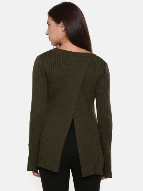 

Fame Forever by Lifestyle Women Olive Green Ribbed Longline Pullover