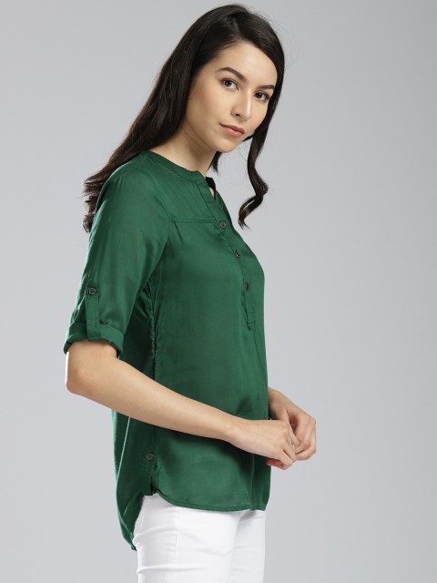 

Bossini Women Green Solid High-Low Top