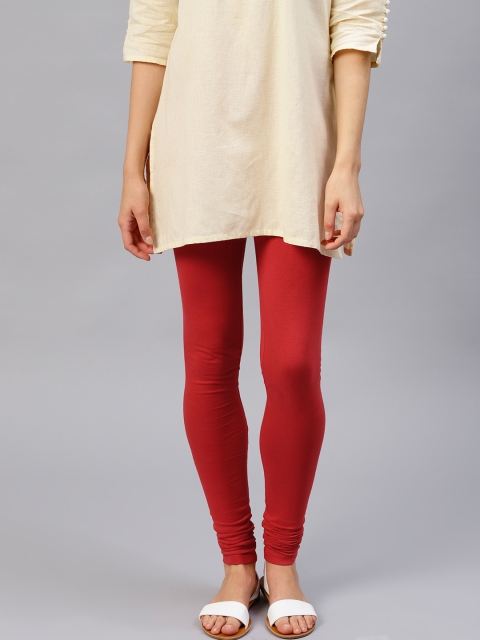 

W Red Solid Churidar Leggings