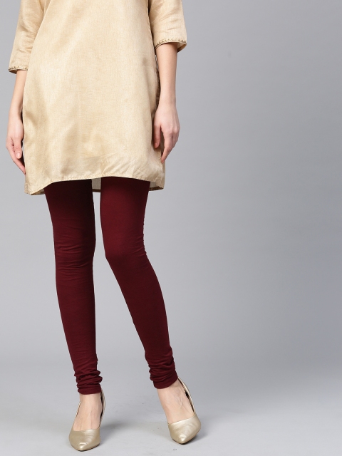 

W Women Wine -Coloured Solid Leggings, Burgundy