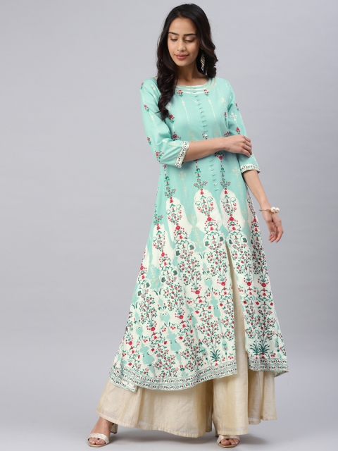 

W Women Blue Printed A-Line Kurta