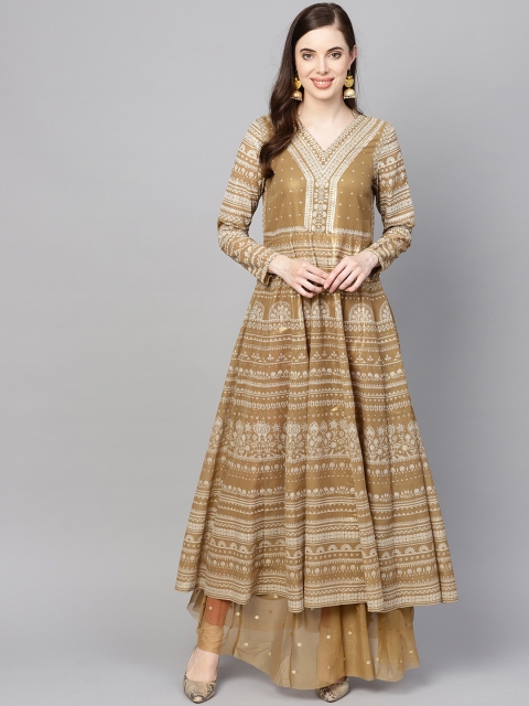 

W Women Beige & Golden Printed Anarkali Kurta