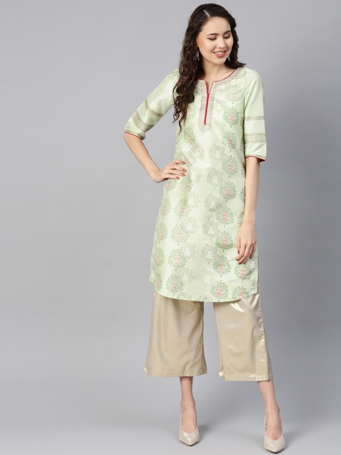 

W Women Green Printed Straight Kurta