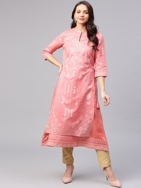 

W Women Pink & White Printed Layered Kurta