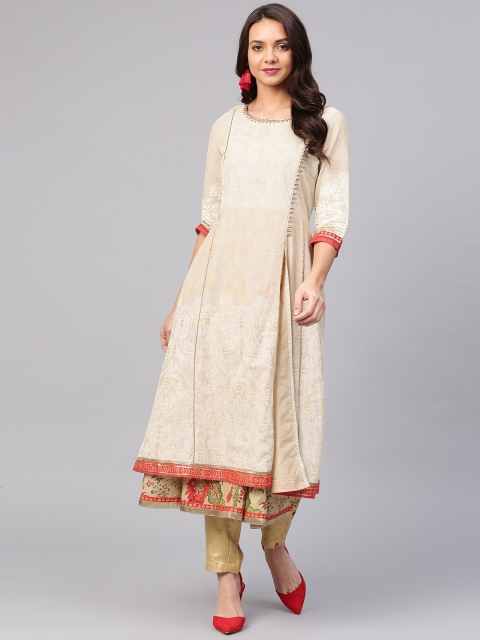 

W Women Beige & Red Printed Layered Kurta