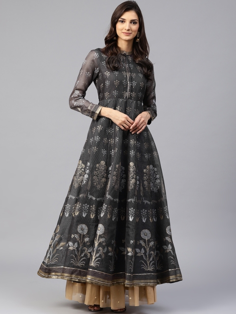 

W Women Grey Printed Anarkali Kurta