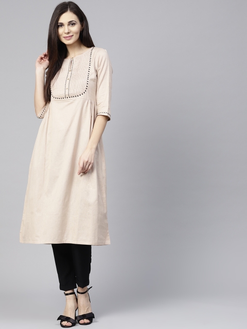 

W Women Beige Yoke Design A-Line Kurta