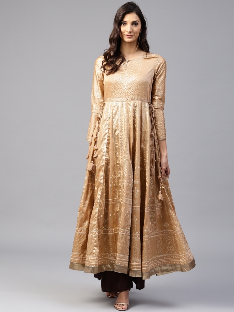 

W Women Beige & Golden Printed Anarkali Kurta