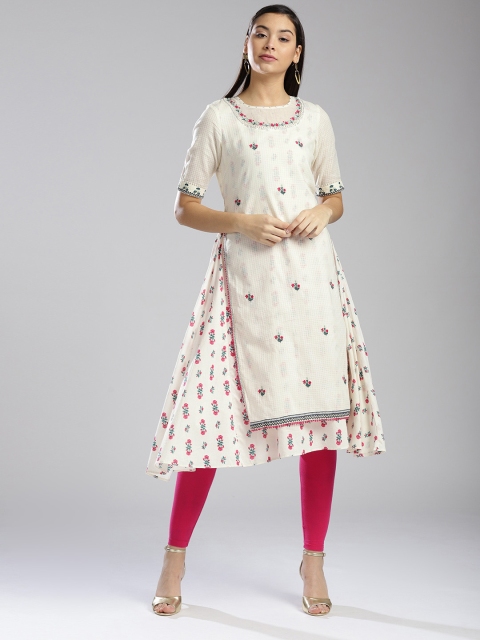 

W Women Off-White & Pink Printed Layered A-Line Kurta