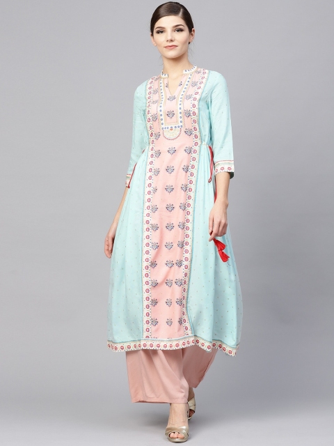 

W Women Blue & Peach-Coloured Printed A-Line Sustainable Kurta