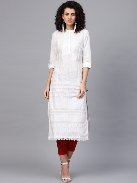 

W Women White Printed Straight Kurta