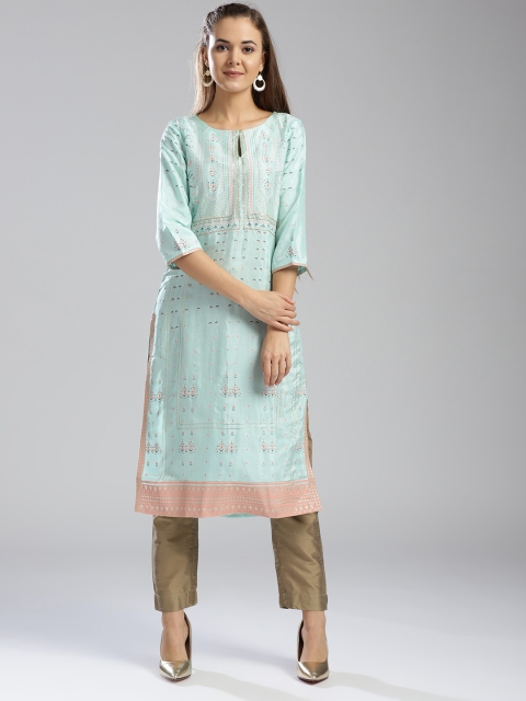 

W Women Blue Printed Straight Kurta