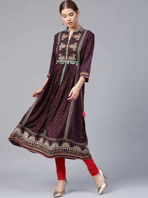 

W Women Purple & Golden Printed A-Line Kurta