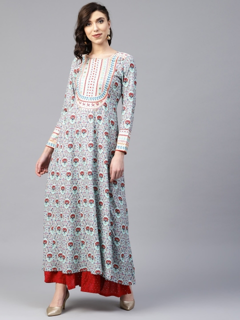 

W Women Blue & Red Printed Anarkali Sustainable Kurta