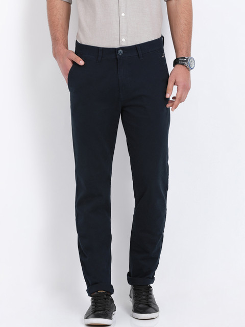 

Crocodile Men Navy Blue Slim Fit Solid Regular Trousers