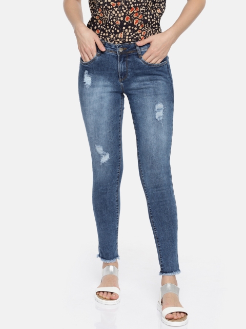 

Kraus Jeans Women K4032 Blue Skinny Fit Mid-Rise Low Distress Stretchable Jeans
