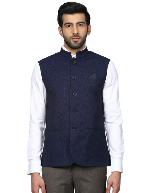 

Park Avenue Men Navy Blue Solid Nehru Jacket