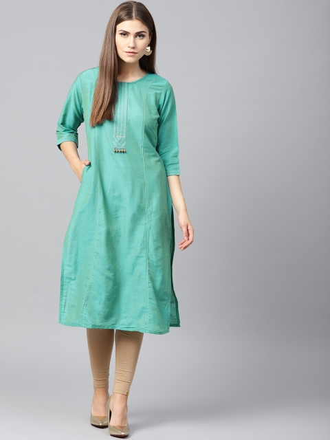 

Shree Women Teal Blue Solid Straight Kurta