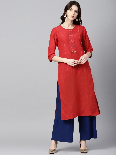 

Shree Women Red Solid Straight Kurta
