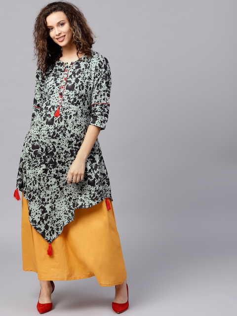 

Shree Women Grey & Mustard Yellow Printed Maxi Dress