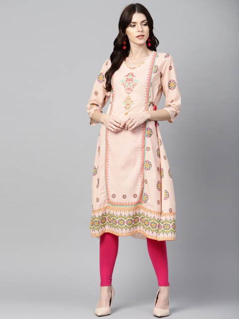 

Shree Women Peach-Coloured & Green Printed A-Line Kurta