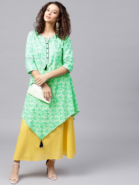 

Shree Women Green & Yellow Printed Maxi Dress