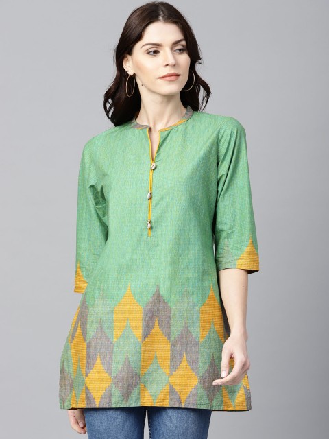 

Shree Women Green & Mustard Yellow Printed Kurti