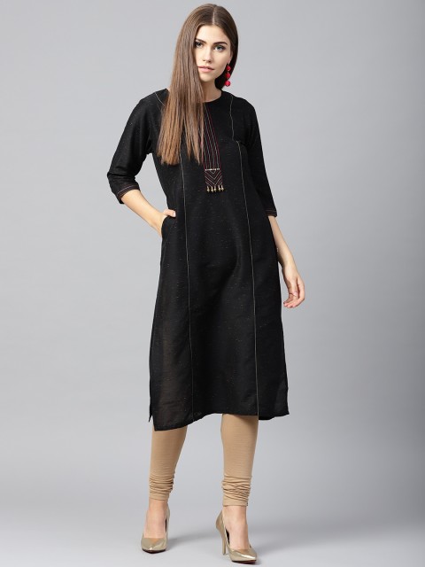 

Shree Women Black Solid Straight Kurta