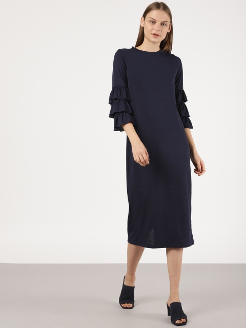 

ether Women Navy Blue Solid A-Line Dress