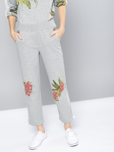 

NUSH Women Grey Melange Regular Fit Printed Trousers