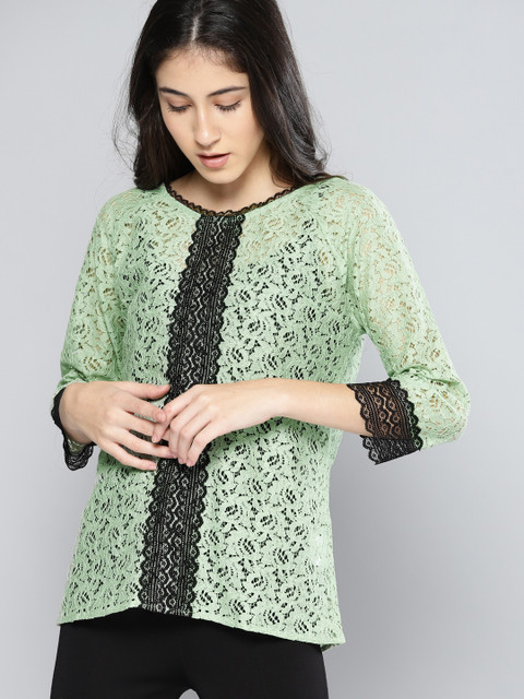 

NUSH Women Green Self Design Top