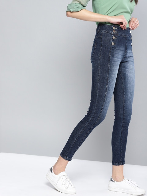 

NUSH Women Blue Regular Fit High-Rise Clean Look Stretchable Jeans