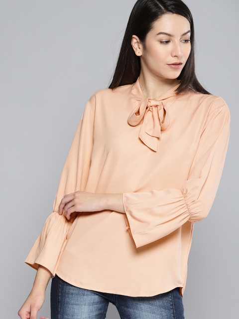 

NUSH Women Peach-coloured Solid Regular Top