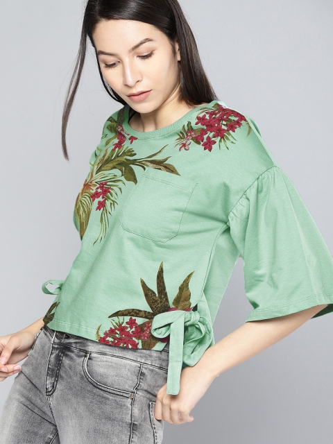 

NUSH Women Sea Green Floral Printed Top