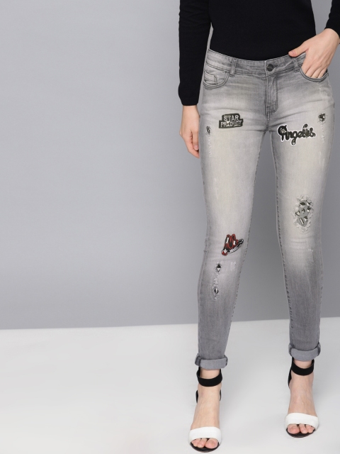 

NUSH Women Grey Regular Fit Mid-Rise Mildly Distressed Stretchable Jeans