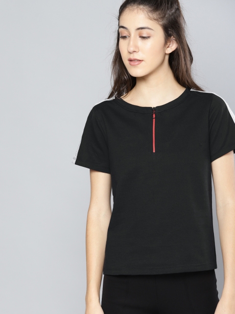 

NUSH Women Black Solid Round Neck T-shirt