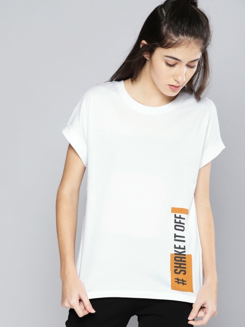 

NUSH Women White Printed Round Neck T-shirt