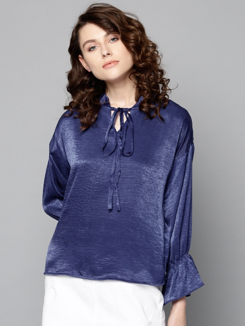 

NUSH Women Navy Blue Solid Top