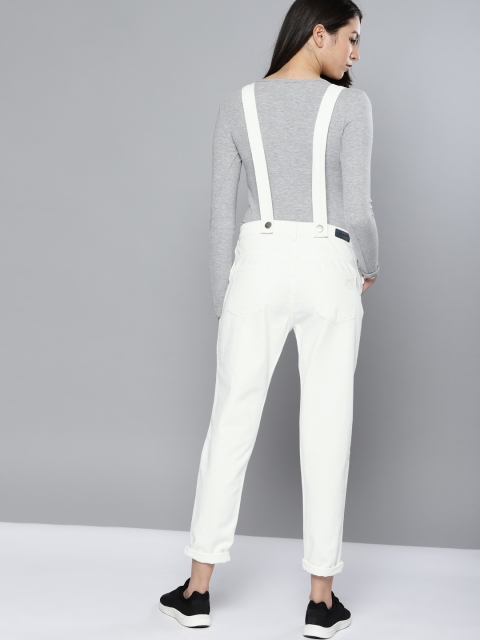 

NUSH Women White Denim Dungarees
