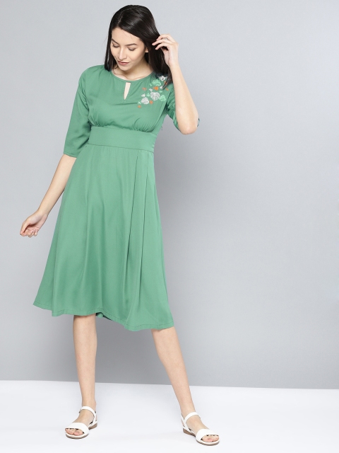 

NUSH Women Green Solid Empire Dress