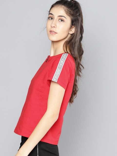 

NUSH Women Red Printed Round Neck T-shirt