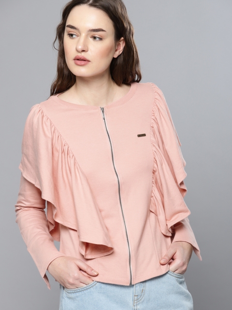 

NUSH Women Pink Solid Ruffled Top