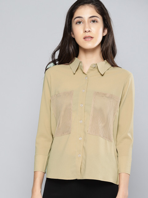 

NUSH Women Brown Regular Fit Solid Casual Shirt