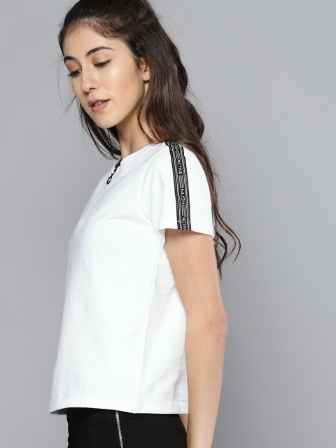 

NUSH Women White Solid Round Neck T-shirt