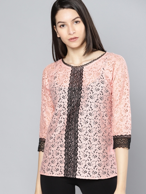 

NUSH Women Coral Pink Self Design Top