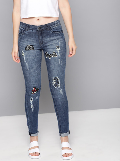 

NUSH Women Blue Regular Fit Mid-Rise Mildly Distressed Stretchable Jeans