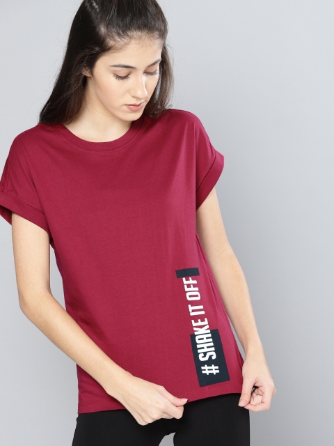 

NUSH Women Magenta Printed Round Neck T-shirt