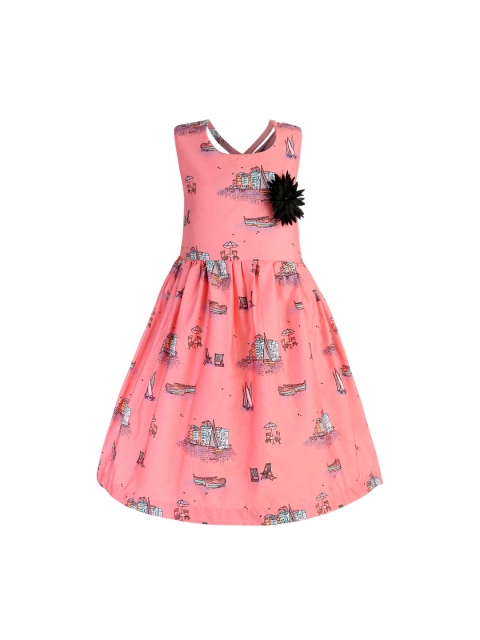

Stylo Bug Girls Pink Printed Fit and Flare Dress