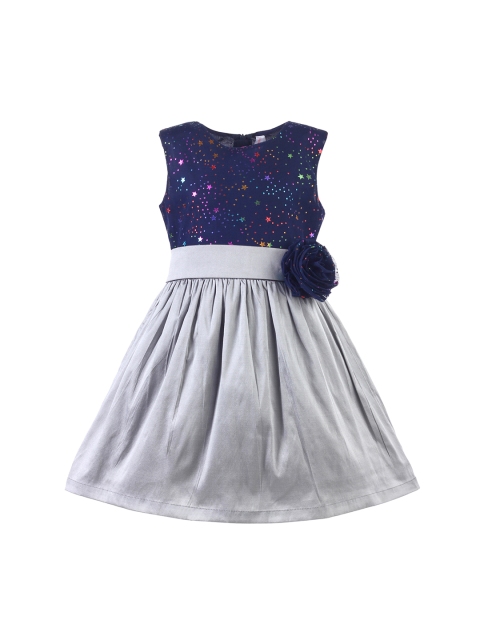 

Stylo Bug Girls Blue Self Design Fit and Flare Dress
